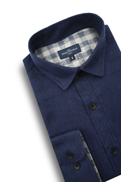 Greenan Brushed Diagonal Twill Shirt in Navy