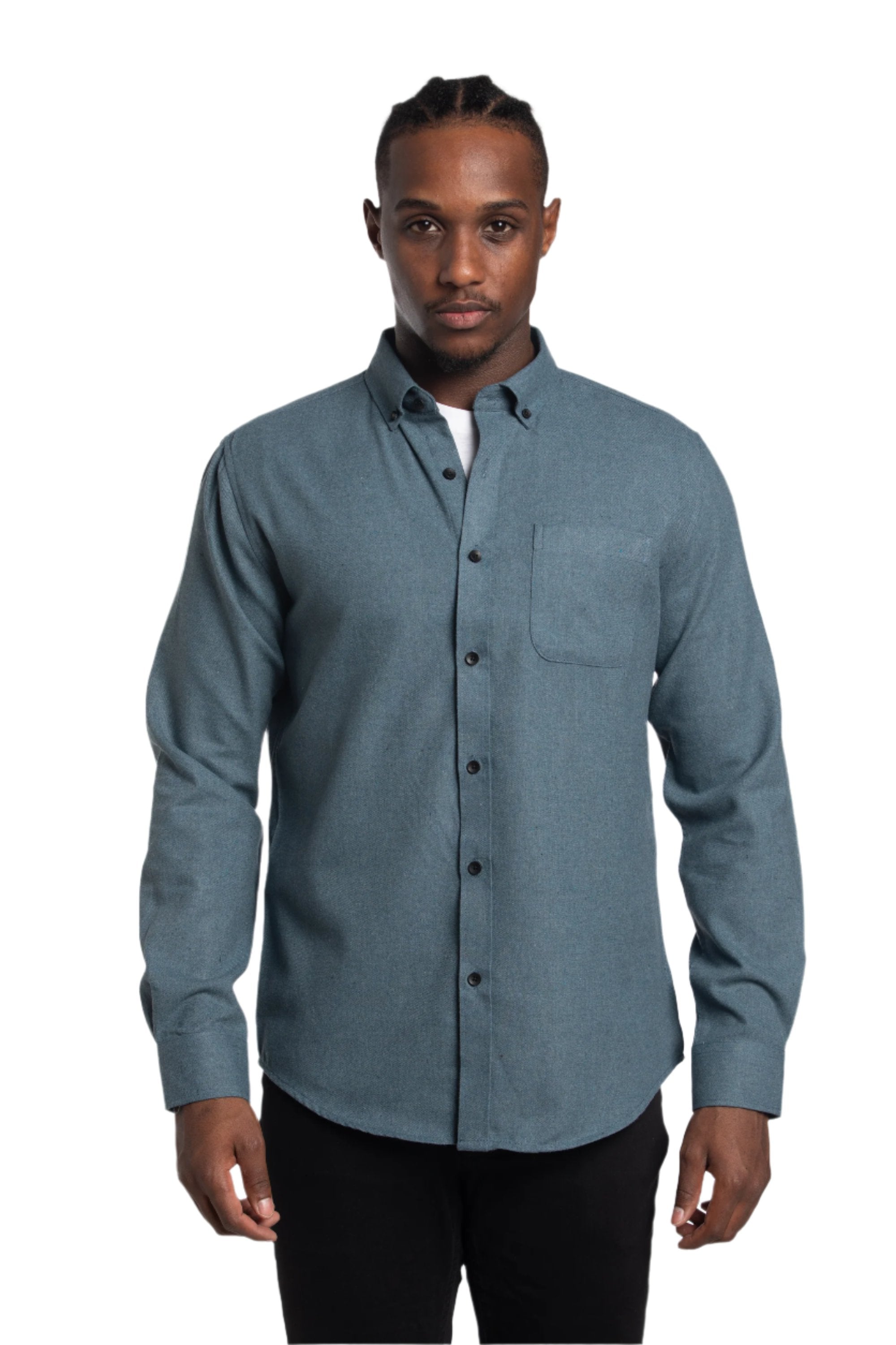 Chemise en sergé brossé en diagonale Winterthur en bleu Airforce