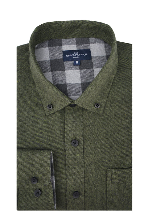 Zurich Brushed Diagonal Twill Shirt in Dark Moss