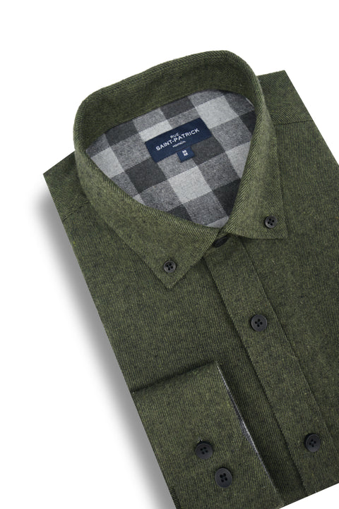 Zurich Brushed Diagonal Twill Shirt in Dark Moss