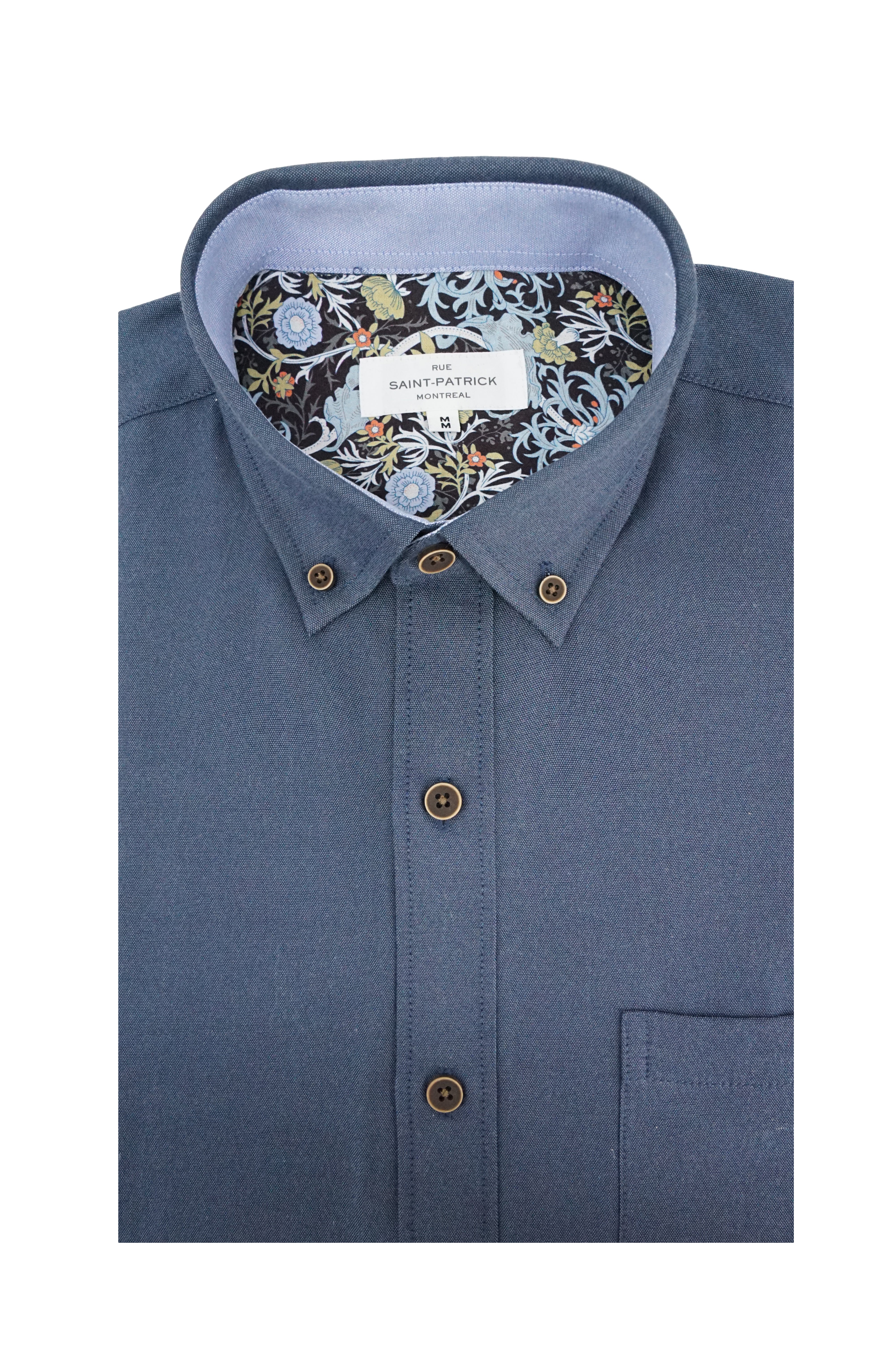 Chemise Oxford Colbert facile d'entretien en bleu aviation
