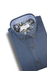 Chemise Oxford Colbert facile d'entretien en bleu aviation