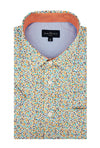 Chemise à manches courtes San José en orange cadmium et bleu céleste