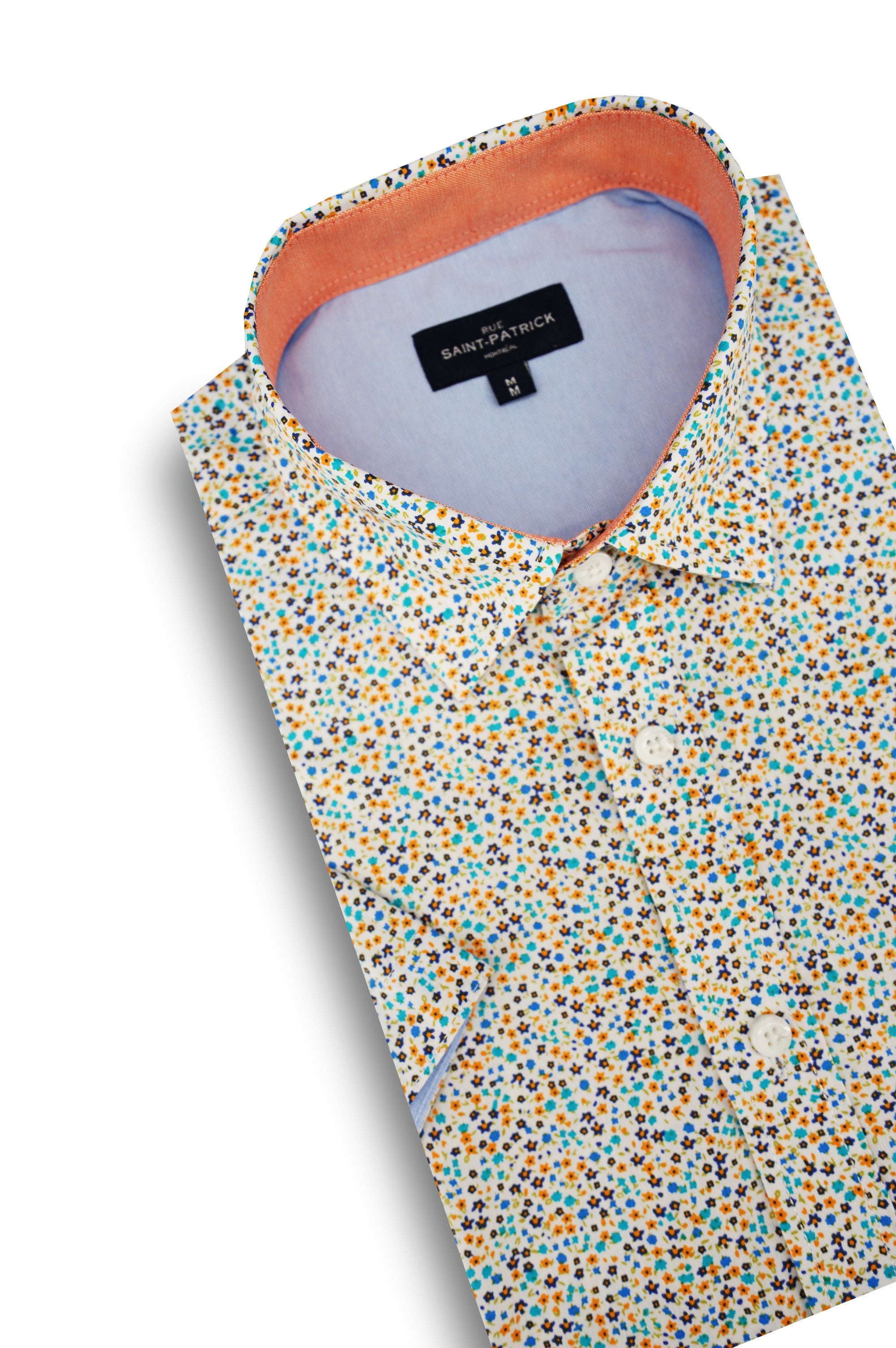 Chemise à manches courtes San José en orange cadmium et bleu céleste