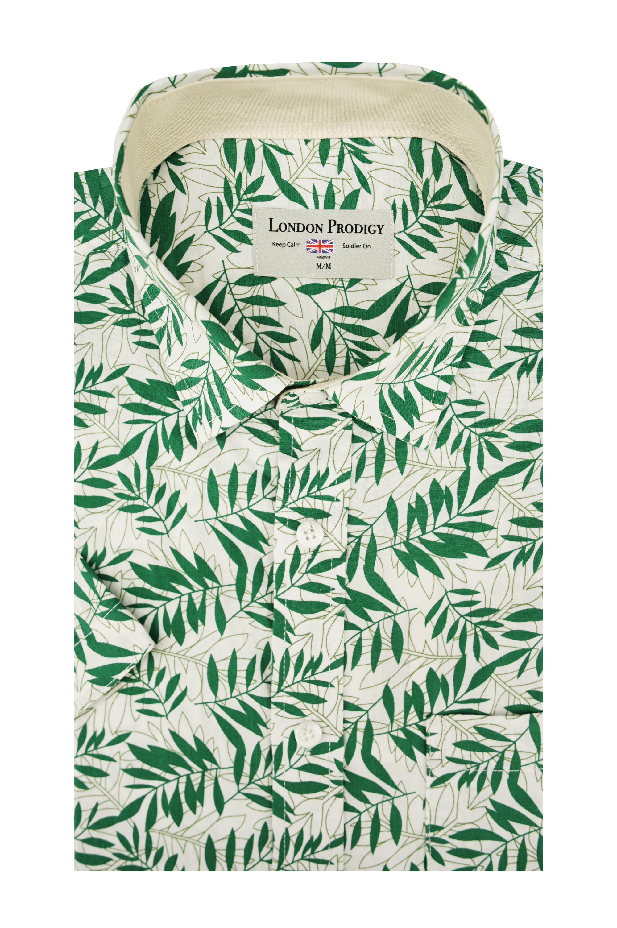Chemise à manches courtes Lisbon en vert chasseur et blanc