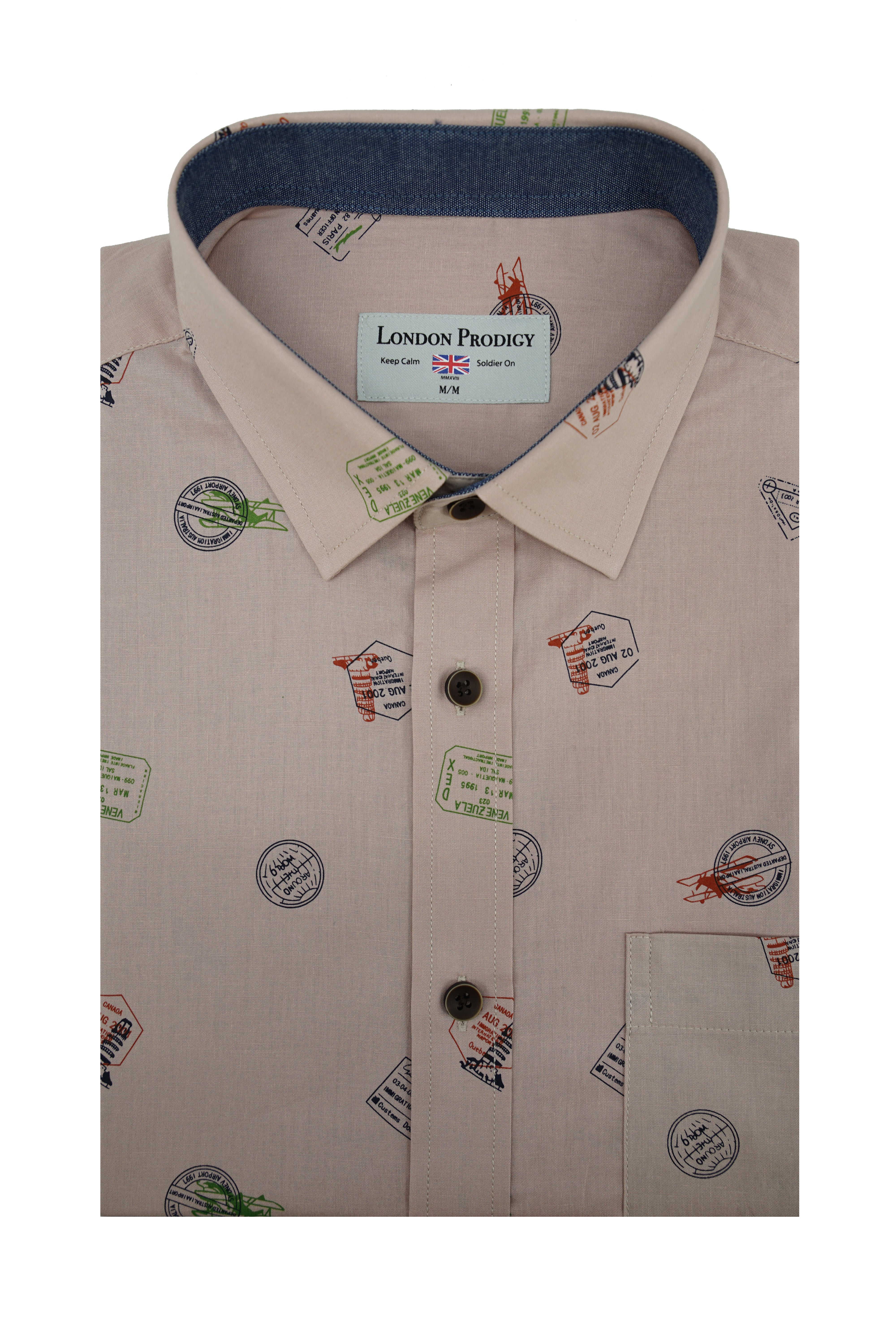Chemise à manches courtes à imprimé passeport corse en rose poudré