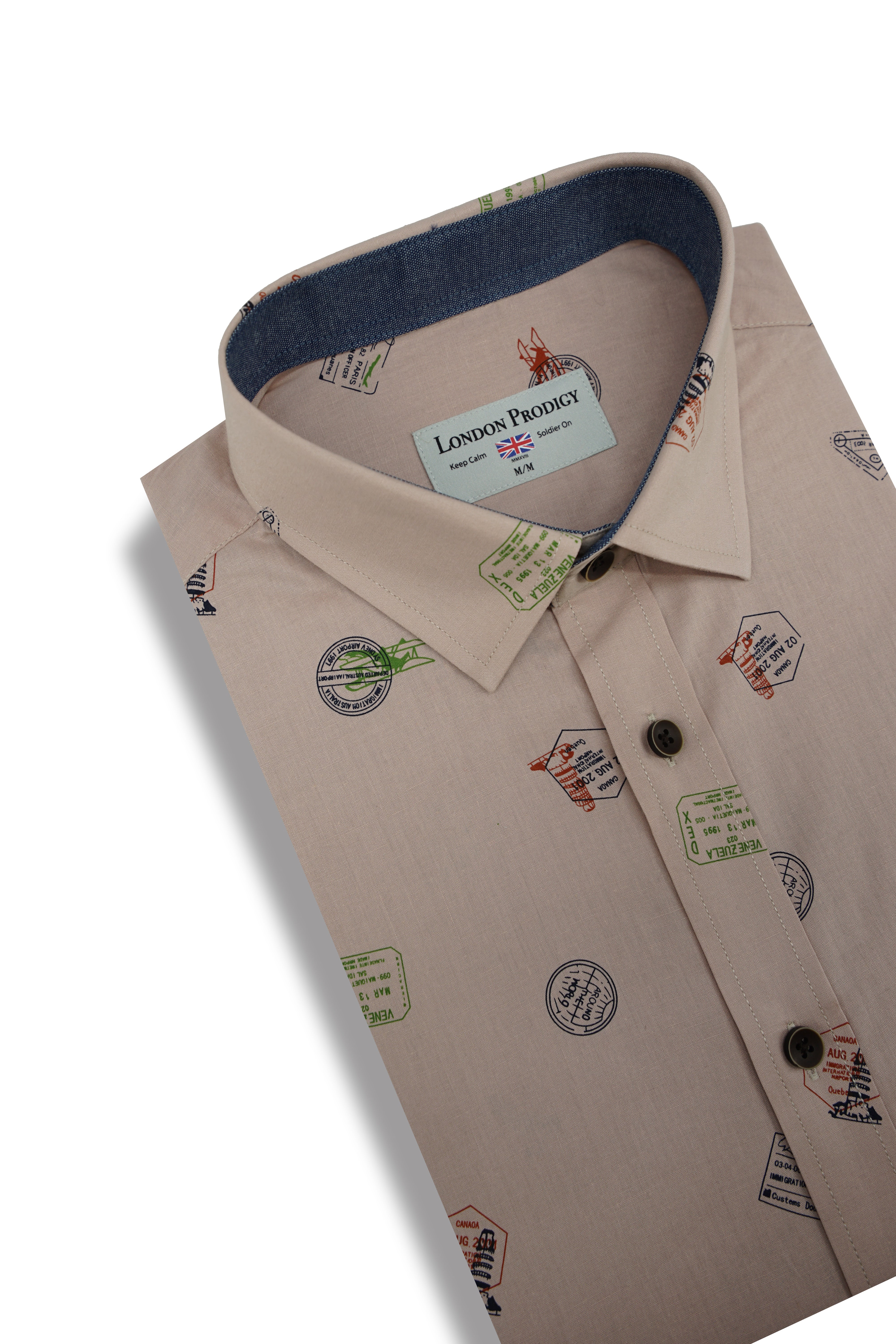 Chemise à manches courtes à imprimé passeport corse en rose poudré