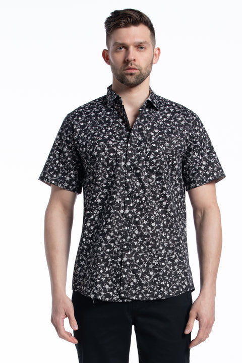 Antigua Floral Short Sleeve Shirt in Black and White