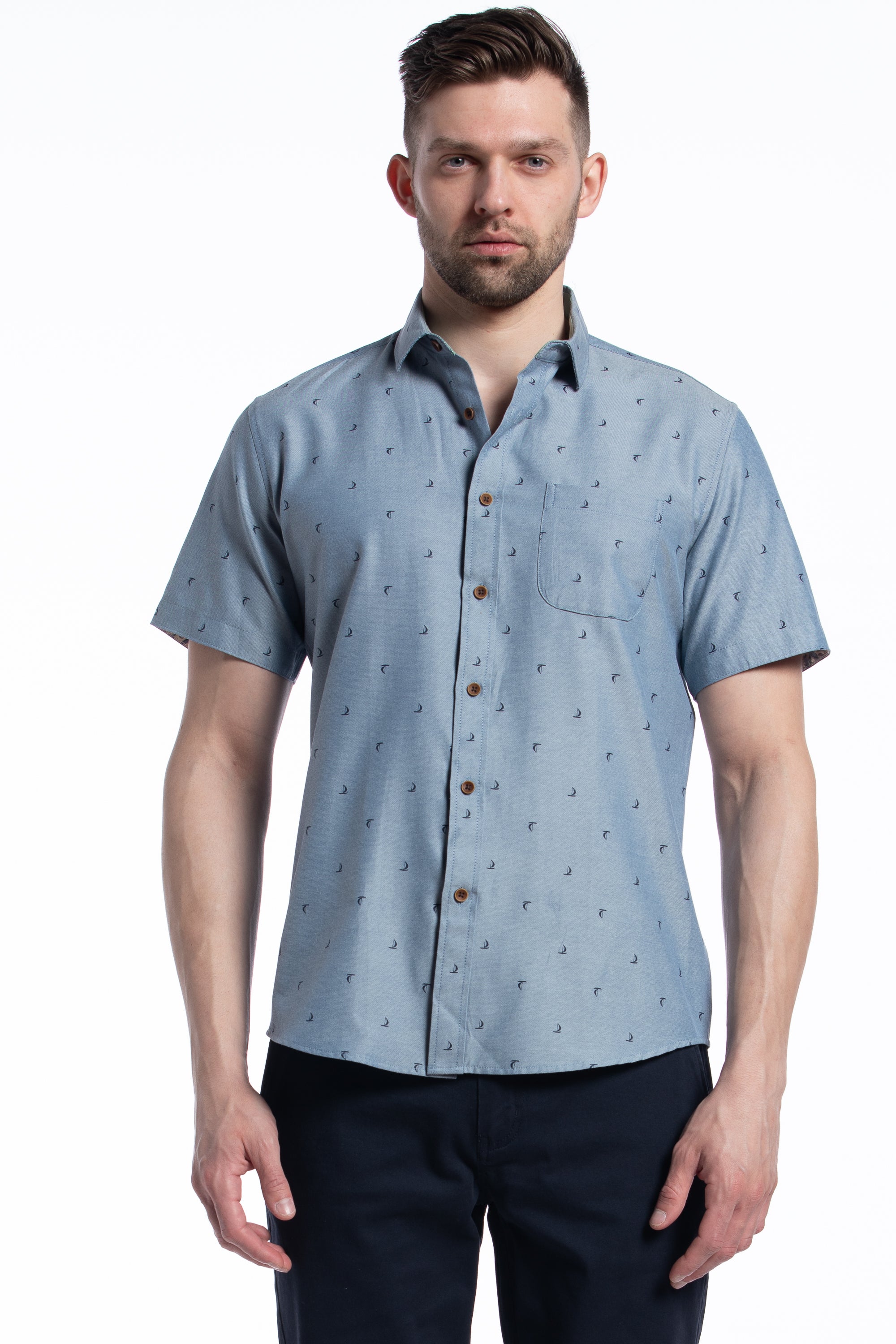 Chemise à manches courtes Ravenna Easy Care en bleu Carolina