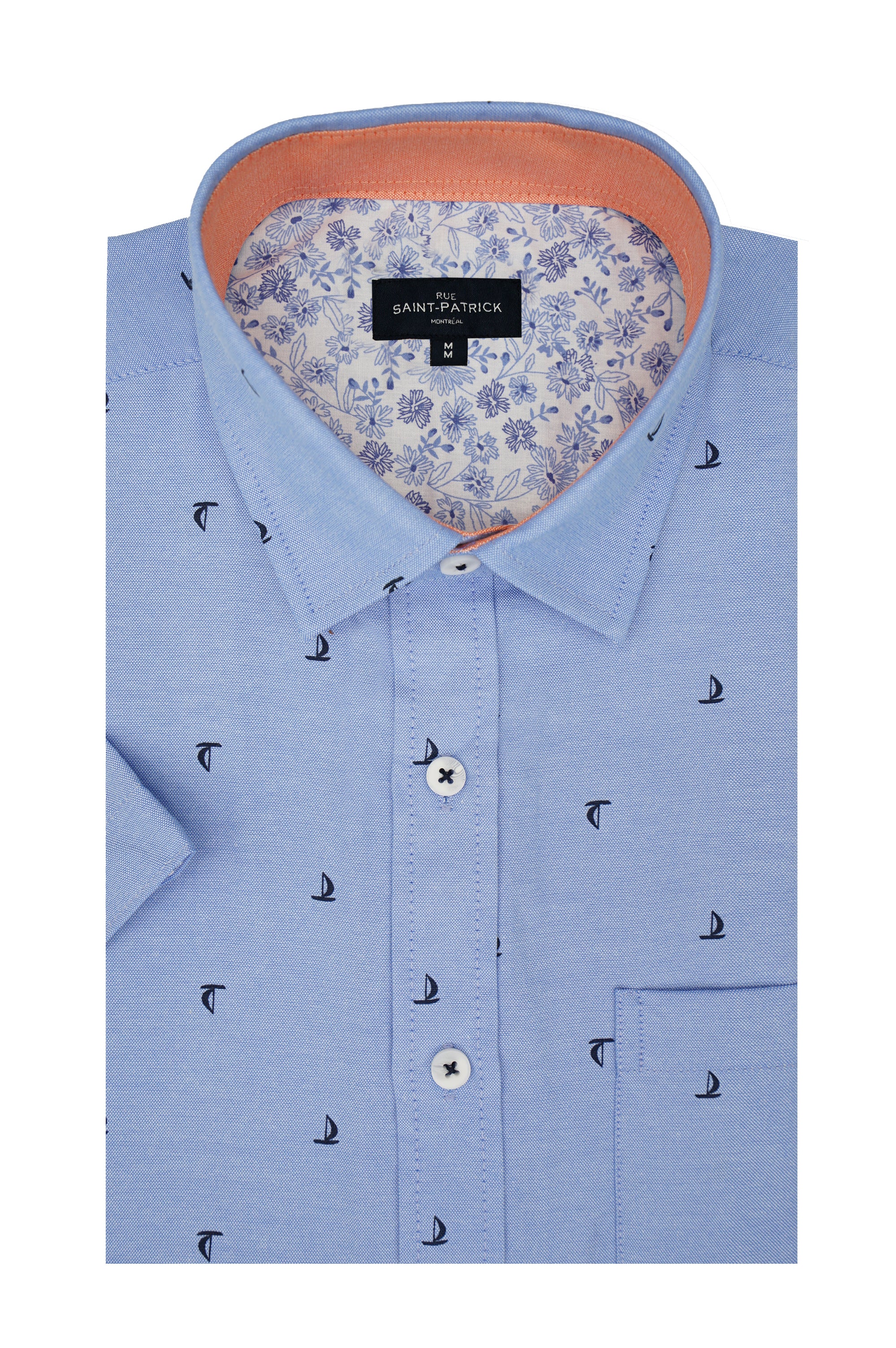 Chemise à manches courtes facile d'entretien Seville en bleu aviation avec imprimé voilier