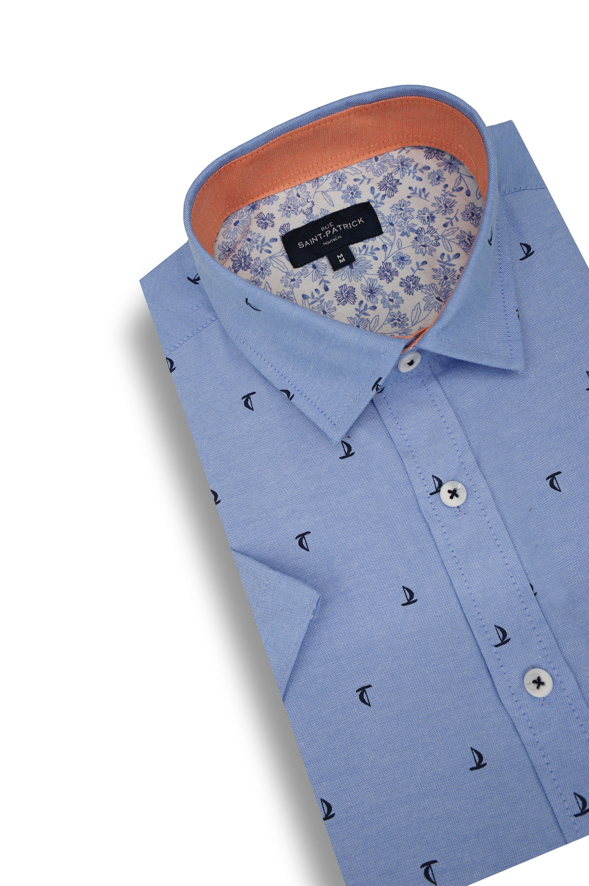 Chemise à manches courtes facile d'entretien Seville en bleu aviation avec imprimé voilier