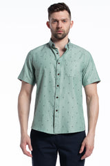 Chemise à manches courtes facile d'entretien Verona en vert asperge avec imprimé perroquet