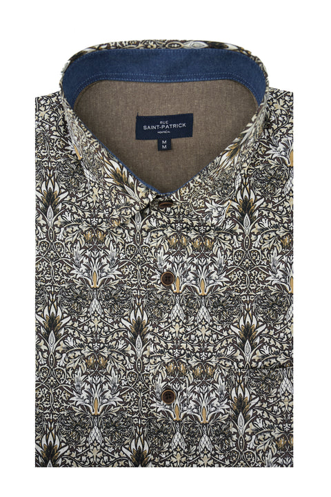 Ankara Floral Poplin Shirt in Mocha