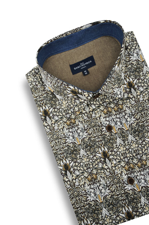 Ankara Floral Poplin Shirt in Mocha