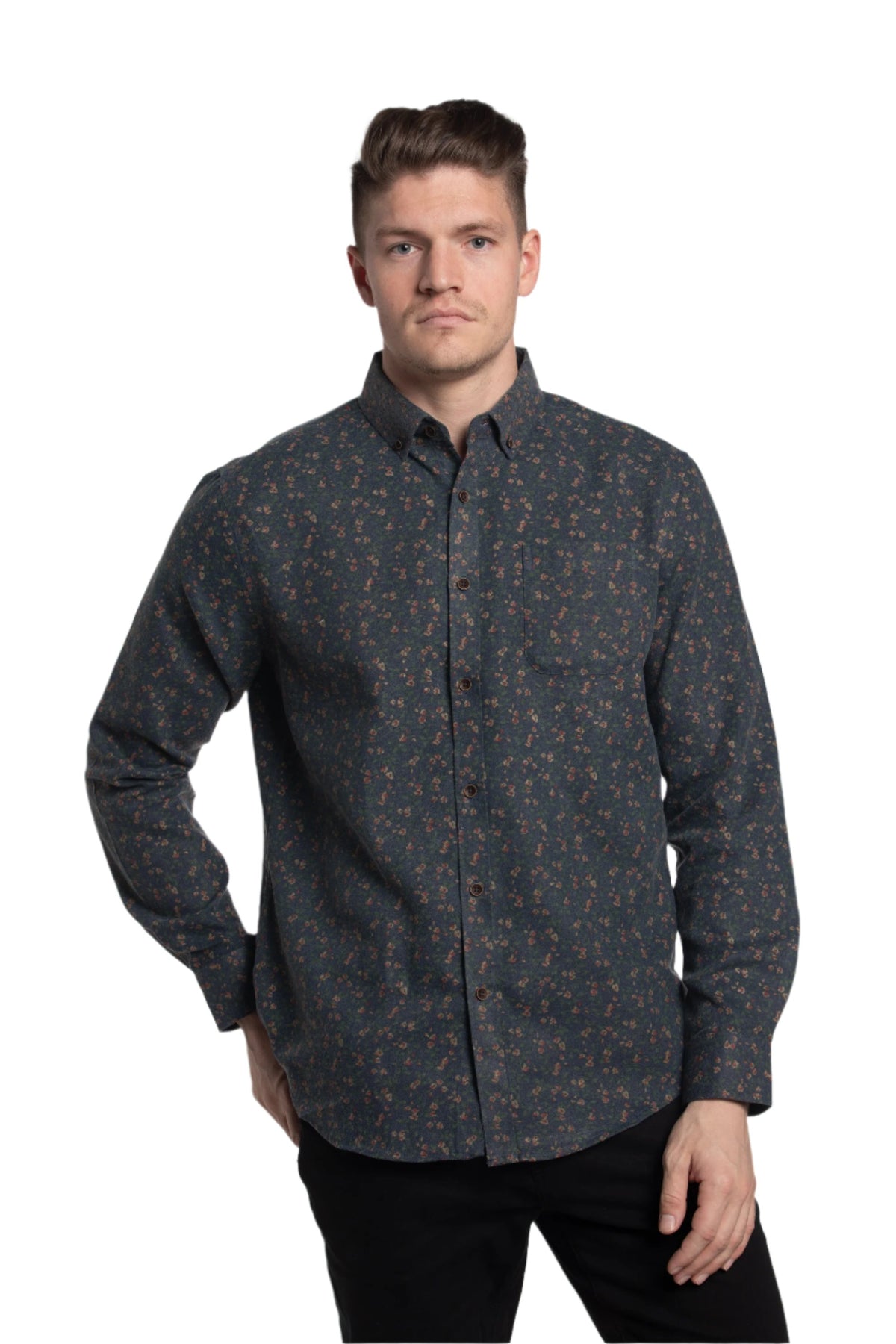 Tipperary Floral Flannel Shirt in Navy and Olive Green