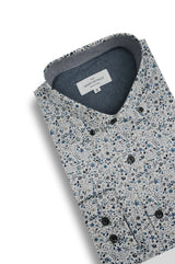 Tirana Poplin Shirt in Light Grey and Stone Blue