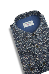 Dromore Floral Flannel Shirt in Navy and White