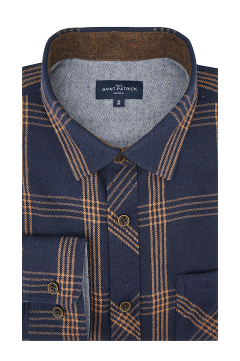 Ballyrashane Stretch Flannel Shirt in Midnight Blue and Ginger