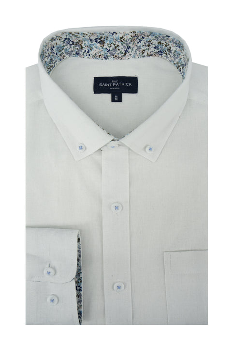Desmond Linen Long Sleeve Shirt in White