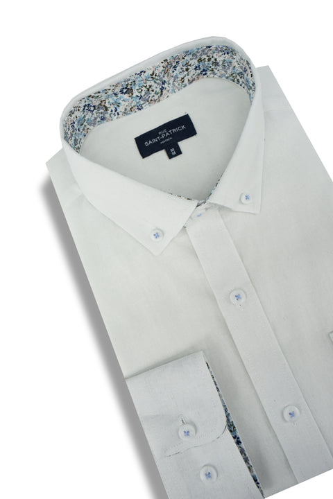 Desmond Linen Long Sleeve Shirt in White