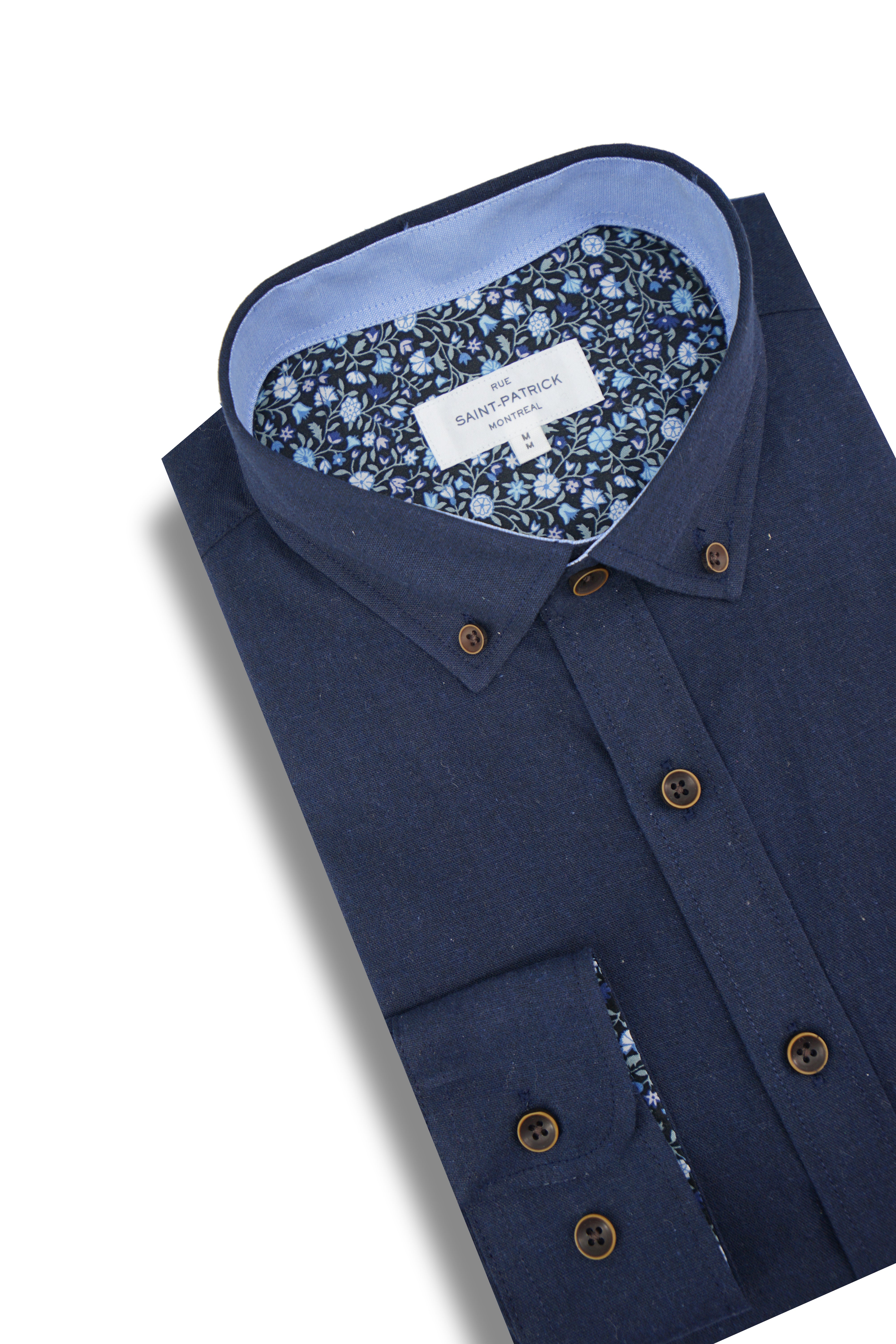 Chemise à manches longues en lin Killyleagh en bleu marine foncé