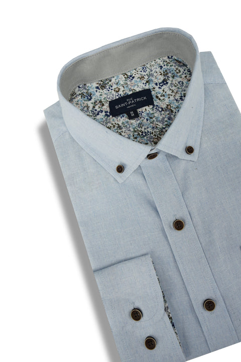 Thormond Linen Long Sleeve Shirt in Sky Blue