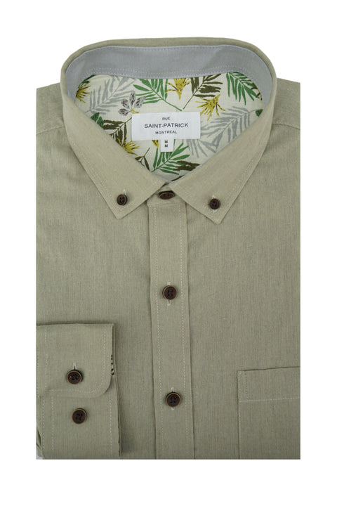 Granard Linen Long Sleeve Shirt in Navy Green
