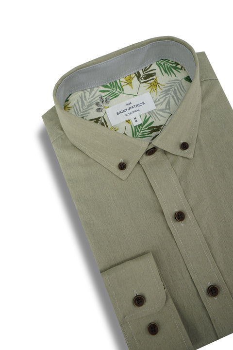 Granard Linen Long Sleeve Shirt in Navy Green