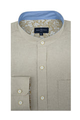 Derrylahan Linen Long Sleeve Shirt in Natural featuring a Mandarin Collar