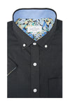 Malton Linen Blend Short Sleeve Shirt in Black
