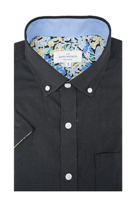 Malton Linen Blend Short Sleeve Shirt in Black