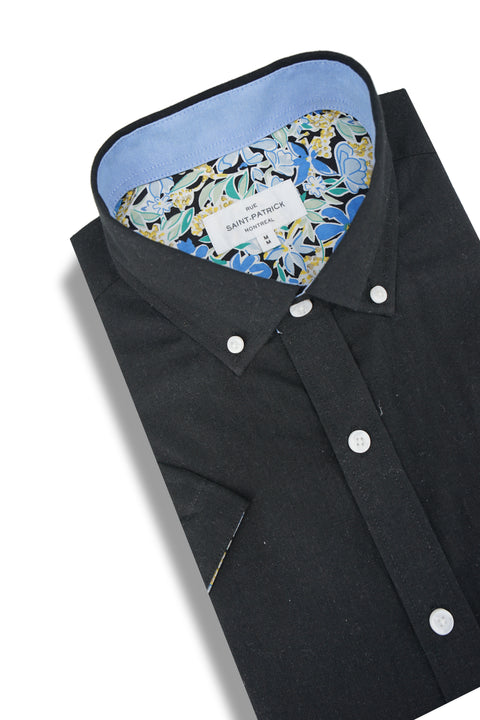 Malton Linen Blend Short Sleeve Shirt in Black