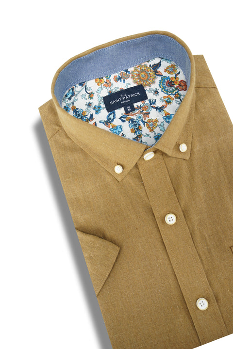 Belvoir Linen Blend Short Sleeve Shirt in Chamoisee