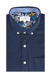 Barton Linen Blend Short Sleeve Shirt in Navy