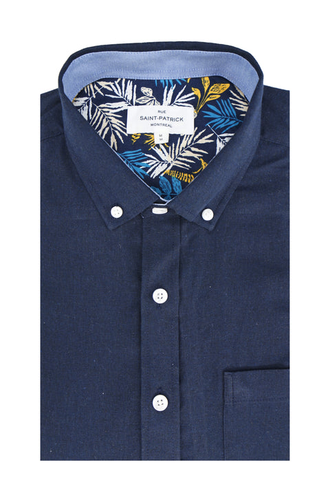 Barton Linen Blend Short Sleeve Shirt in Navy