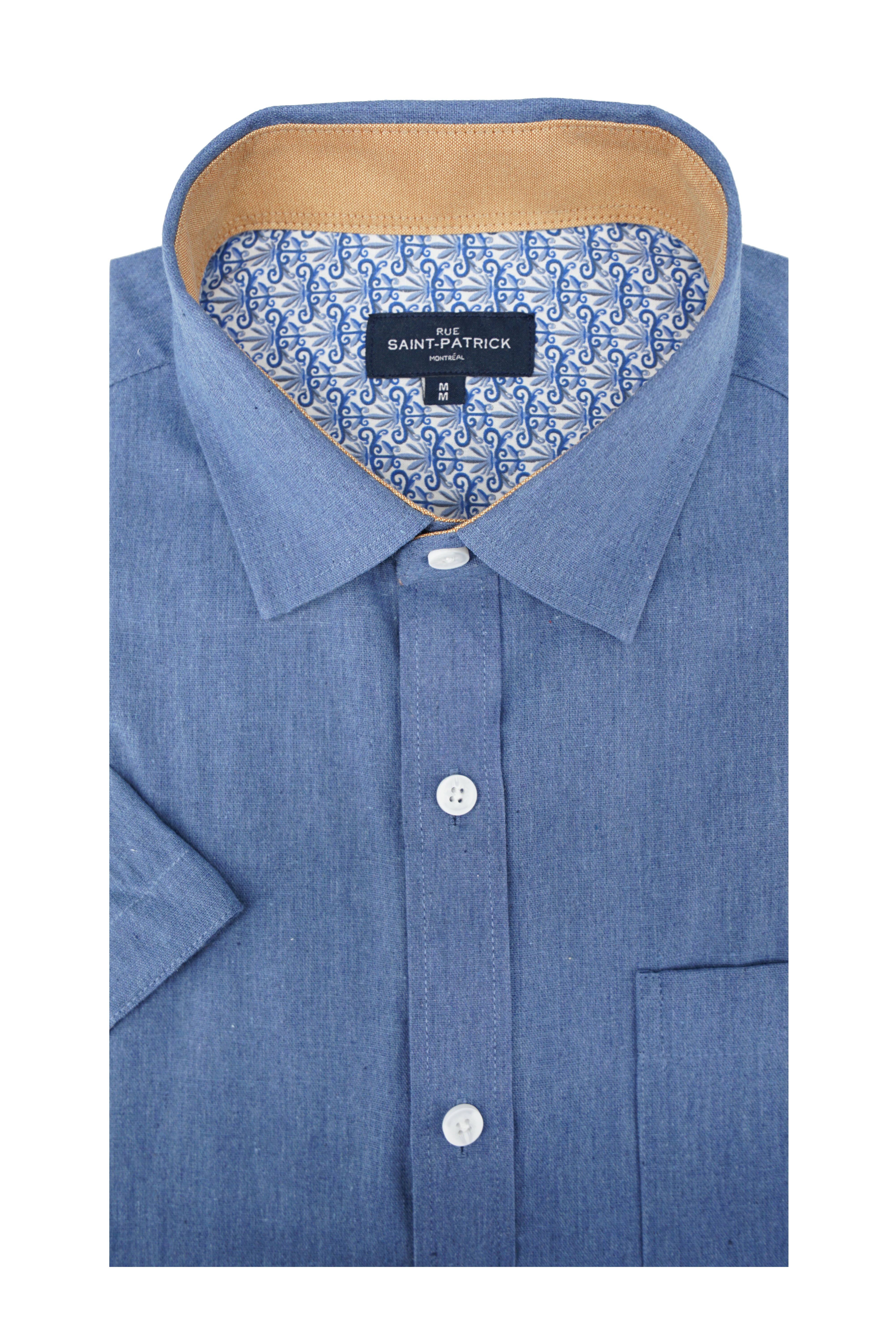 Stamford Linen Blend Short Sleeve Shirt in Airforce Blue