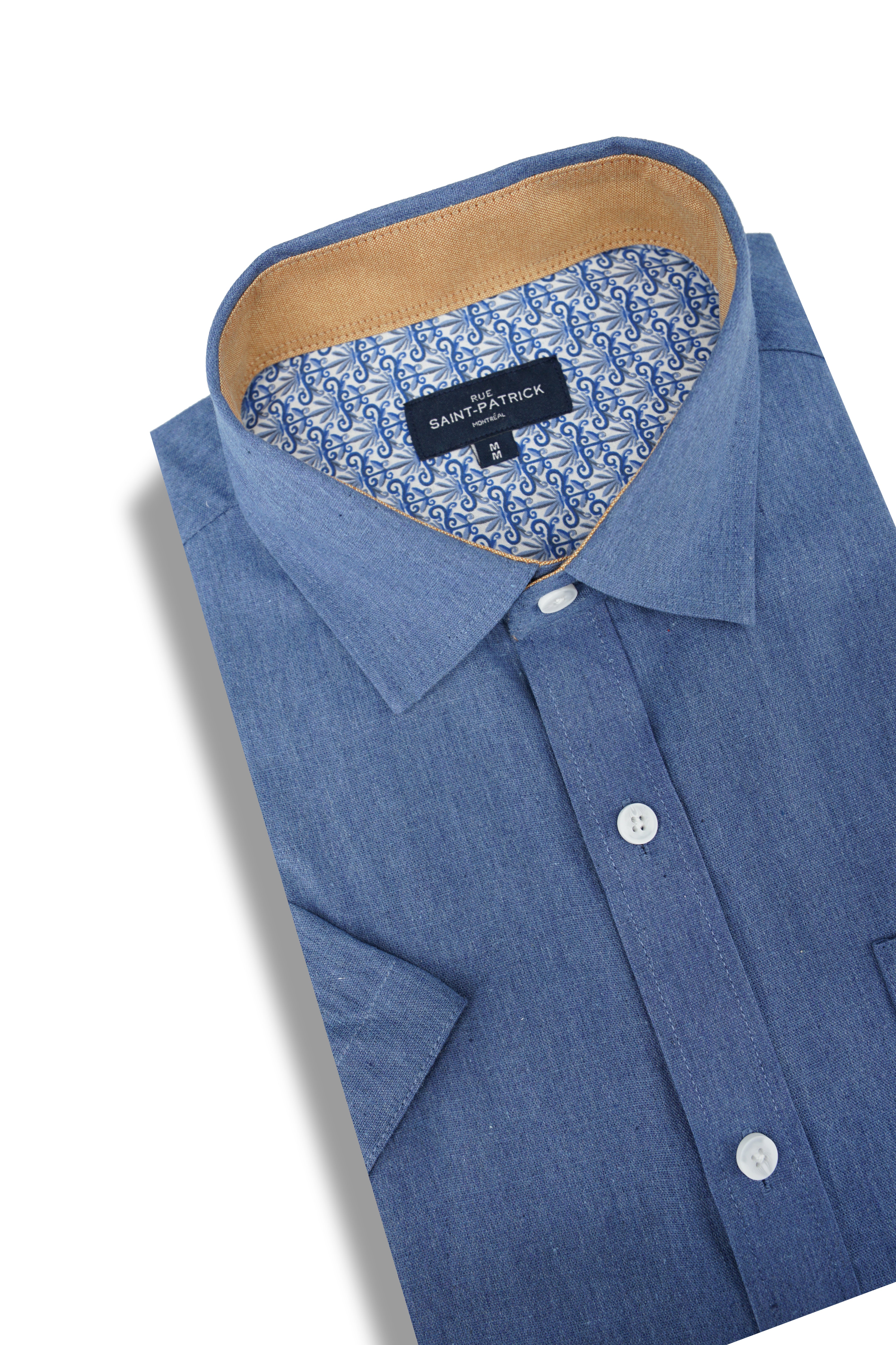 Stamford Linen Blend Short Sleeve Shirt in Airforce Blue