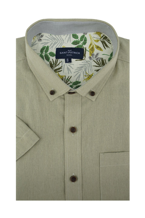 Donington Linen Blend Short Sleeve Shirt in Camouflage Green