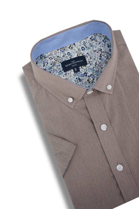 Weston Linen Blend Short Sleeve Shirt in Lilac