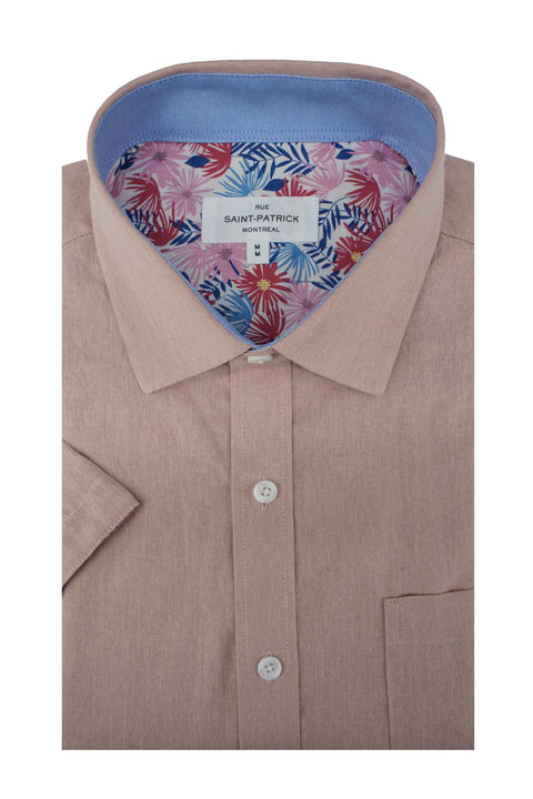 Gloucester Linen Blend Short Sleeve Shirt in Dusty Pink