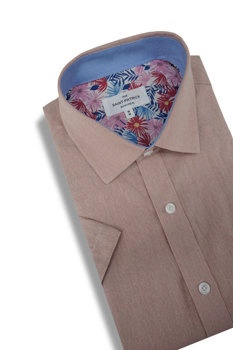 Gloucester Linen Blend Short Sleeve Shirt in Dusty Pink