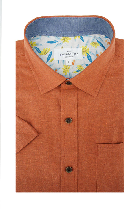 Windermere Linen Blend Short Sleeve Shirt in Paprika