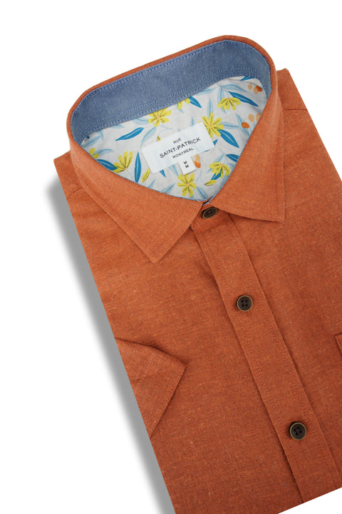 Windermere Linen Blend Short Sleeve Shirt in Paprika