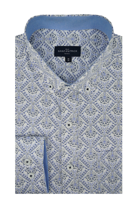 Hartford Paisley Poplin Shirt in Lilac and White