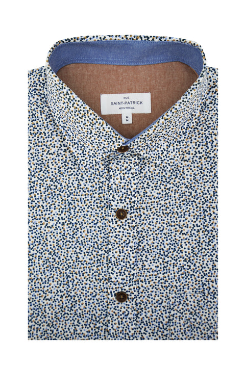 Brighton Poplin Shirt in Navy Lilac and Ginger