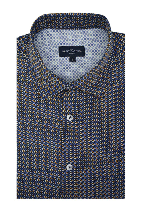 Wakefield Wrinkle Free Shirt in Navy and Ginger