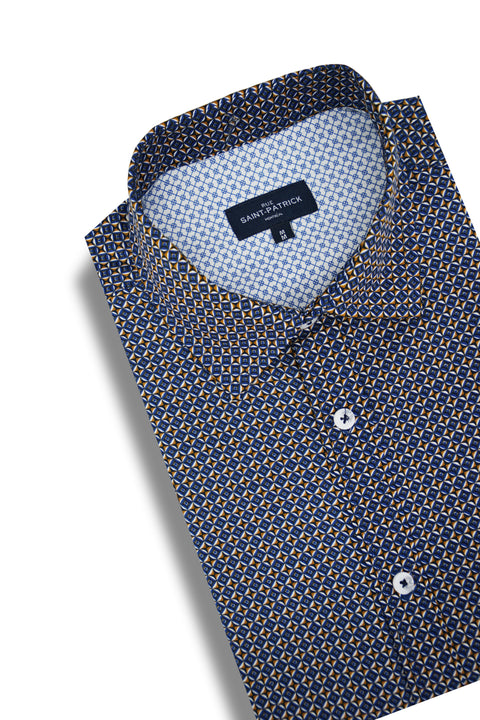 Wakefield Wrinkle Free Shirt in Navy and Ginger
