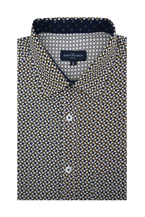 Salisbury Wrinkle Free Shirt in Navy and Ginger