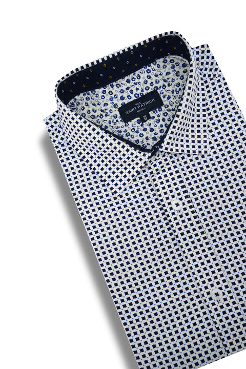 Exeter Wrinkle Free Shirt in Navy and White