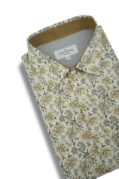 Euboea Floral Poplin Shirt in White, Grey and Brown